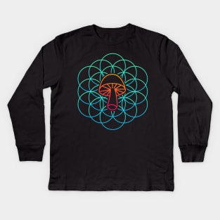 Psychedelic Sacred Geometry Mycology Mushroom Kids Long Sleeve T-Shirt